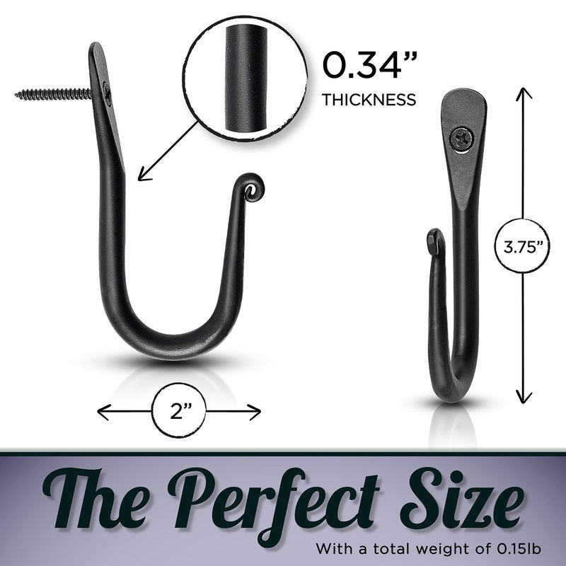 Stur-De Decorative Hooks for Wall - Wall Hooks for Hanging Coats, Hats, & Bags, Versatile Towel Hooks for Bathrooms or Kitchen - Wrought Iron Hanging Hooks - Pack of 3, Black - 2 x 0.35 x 3.75 Inches - Image 4